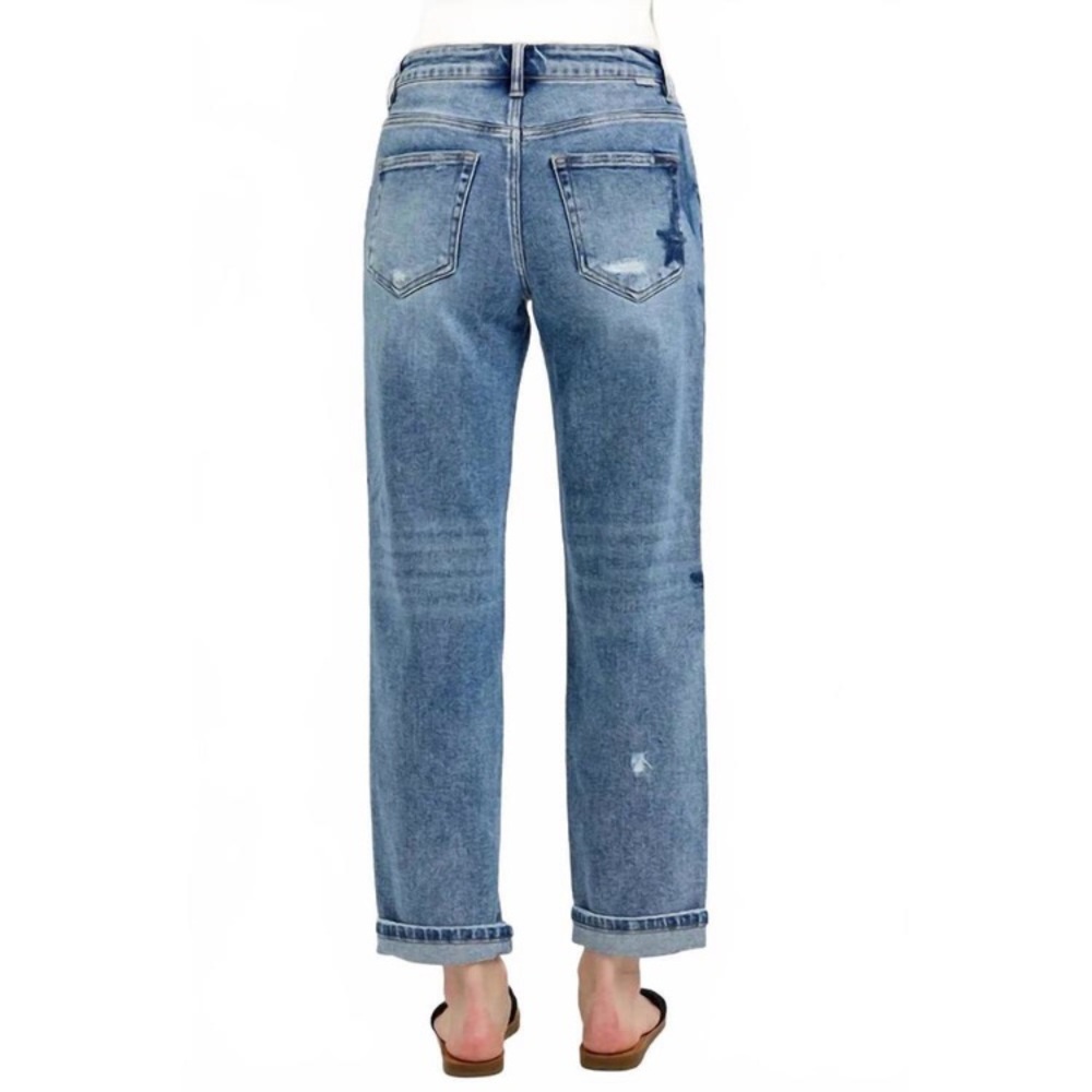 NEW RISEN star shadow mid rise boyfriend cuffed jeans in medium wash - Picture 3 of 3